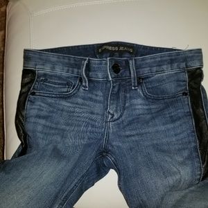 *sold*Express skinny jeans with leather side stipe